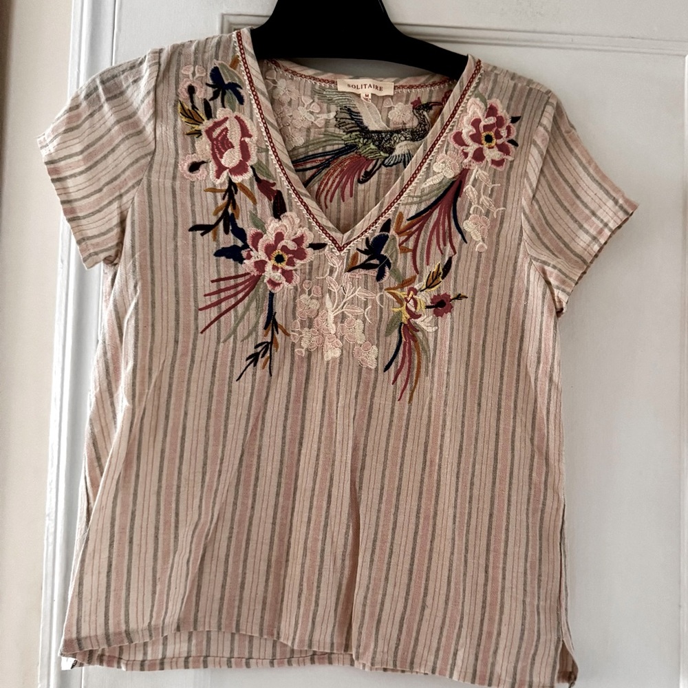 Solitaire Striped Embroidered Blouse